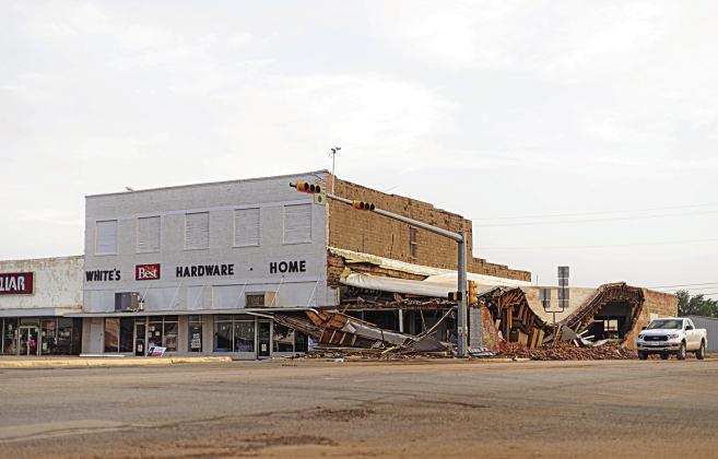 This picture was taken after a portion of White's Hardware store began to collapse after the devastating storm that swept through downtown Rotan in June 2023. PHOTO BY MARK MARTINEZ