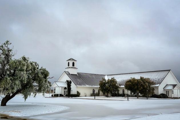 Swenson Baptist Church in Stonewall County covered in a blanket of ice. (Photo by Bethanie Martin)