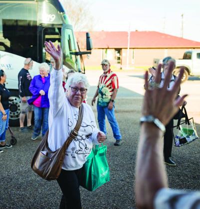 Aspermont shopowners greet traveling quilters from as far away as Denver Colorado as the All Across Texas Shop Hop tour bus stopped by on Tuesday.